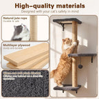 6-in-1 Cat Wall Shelves for Indoor Cats, Wall Mounted Furniture with Bed, Cave, Perch & Scratching Post, Multi-Level Climbing System, Space-Saving Playground, Natural Wood Gray