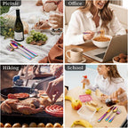 Travel Utensils with Case, Stainless Steel Portable Cutlery Set, Lunch Box Silverware for Work Camping Picnic, Reinforced Case with Snap-Lock Closure, Include Fork Spoon Knife Chopsticks, Rainbow