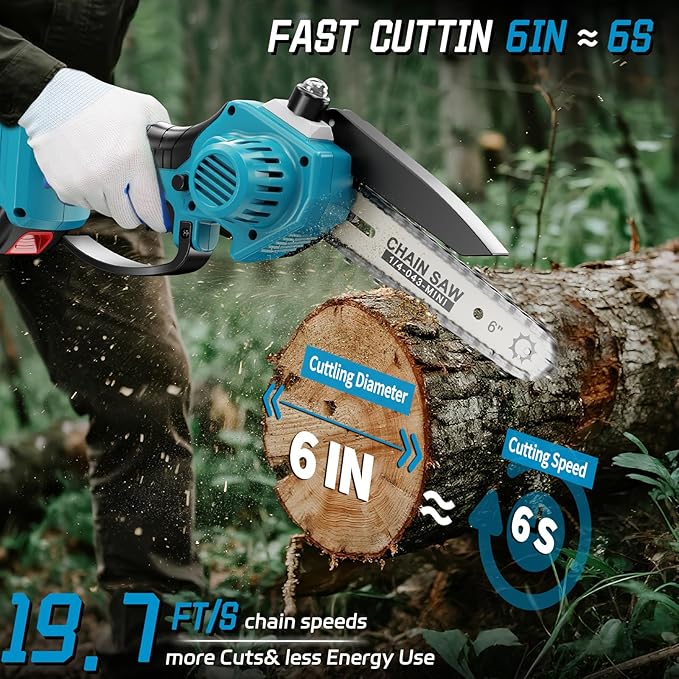 2-in-1 Cordless Pole Saw＆6 Inch Mini Chainsaw,16 FT Max Reach Pole Saw Battery Powered,Adjustable 180° Cutting Angle with 2 Battery,Pole Saws for Tree Trimming