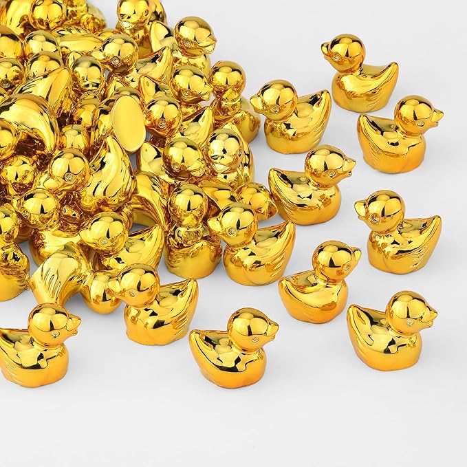 80Pcs Mini Golden Duck Statue Golden Duck Figurines Micro Garden Landscape Dollhouse Cake Decoration Potted Plants DIY Craft Charms for Party Gift