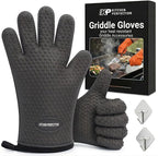 KITCHEN PERFECTION Silicone Griddle Grill Gloves Heat Resistant Oven Mitts | Waterproof, 5-Finger Design For A Better Grip, Best Griddle Grilling Accessories, Compatible with Blackstone, Weber & More