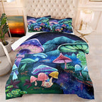 Cartoon Mushroom Bedding Set, Queen Size 3 Piece Ultra Soft Breathable Cute Mushrooms Bedding Comforter Sets Fungus Plant Bedspread for All-Season Bedroom Decor with 1 Comforter +2 Pillowcases