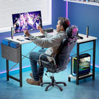 DUMOS Wood Computer Desk PC Gaming Table with Side Storage Bag for Home Office Small Spaces, White, 50 Inch