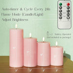 LUSHABOR Flameless Candles, 4 Pack Battery Operated Candles with Remote, Real Wax LED Fake Candles with Timer Flickering for Christmas Wedding Home Party D3 H 5" 6" 7" 9" Pink