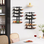 Hoctieon 2-Set 6 Tier Wall Mount Wine Rack (12 Tiers), Wall Racks for Wine Bottles Display and Storage, Hanging Bottle Organizer for Living Room, Dining Room, Wine Cellar, Bar, Black