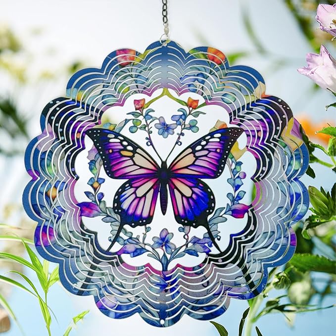 Wind Spinners Outdoor Butterfly Decorations - Birthday Gifts for Women Mom Grandma, Butterflies Hanging Wind Spinner 12 inch 3D Wind Sculptures for Garden Decor for Outside, Patio, Yard, Outdoor