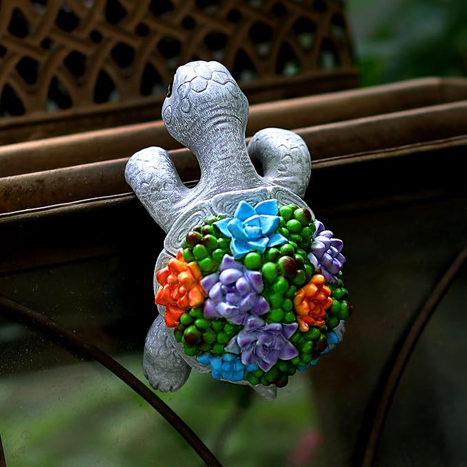 Cute Climbing Turtle Flowerpot Hug Statue, Resin Hanging Turtle Statue Flowerpot, Home Decoration, Garden Fence, Balcony, Patio, Lawn, Courtyard Ornaments