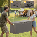 Greesum 100 Gallon Resin Deck Box Lockable Large Outdoor Storage Boxes for Garden Tools, Patio Furniture Cushions, Pool Supplies, Light Coffee