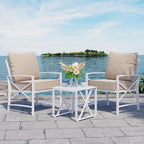 Shintenchi 3 Piece White Metal Outdoor Furniture Sectional Set, Modern Outdoor Metal Chair Conversation Furniture Set with Coffee Table for Patio,Backyard,Balcony (Khaki)