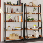 IRONCK Industrial Bookshelf 5-Tier 31.5in Wide, Bookcase Ladder Shelf, Storage Shelves Rack Shelf Unit, Accent Furniture Metal Frame, Home Office Furniture for Bathroom, Living Room