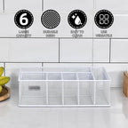 VIKEYHOME Paper Plate Organizer, Metal Silverware Caddy, White | 6 Compartments Utensil Holder for Plate, Knives, Spoon, Cup, Fork, Napkin, Caddy for Party, Camping, Picnic