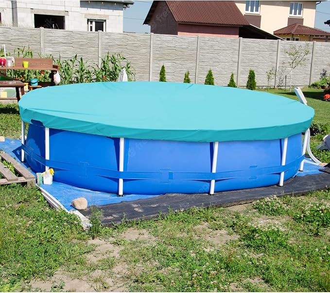 ECOOPTS 7 ft Waterproof Round Polyester Pool Cover for Above Ground Pools, Swimming Pool Cover Protector Winter Safety Cover (Turquoise)