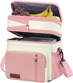 MIYCOO Lunch Bag & Lunch Box for Women Men, Double Deck Leakproof Insulated Soft Large Adult Camping Cooler bag for Work, Beach, Picnic, Travel (Pink White, 15L)