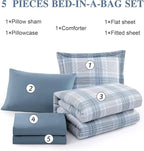 Light Blue Twin Bed Set, Plaid Twin XL Comforter Set for Boys & Girls,Classic Homestead-style Twin Comforter Set with Sheets and Comforter Set
