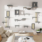 11-in-1 Cat Wall Shelves Cat Climbing Furniture with Wall Mounted Perch & Lounge for Indoor Cats, Space-Saving Cat Climbing Wall Systems, Dark Gray