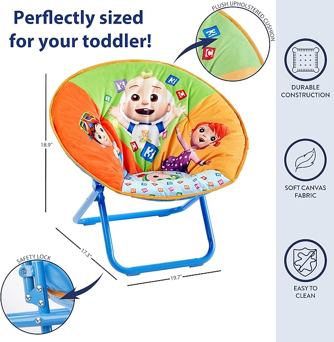 Idea Nuova Cocomelon Saucer Chair, Relaxing, Foldable, Polyester