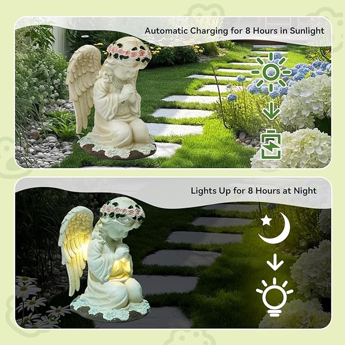 Solar Angel Garden Statues with LED Lights, Outdoor Decor for Patio Yard Balcony - Unique Housewarming Birthday Gifts for Women Mom Grandma