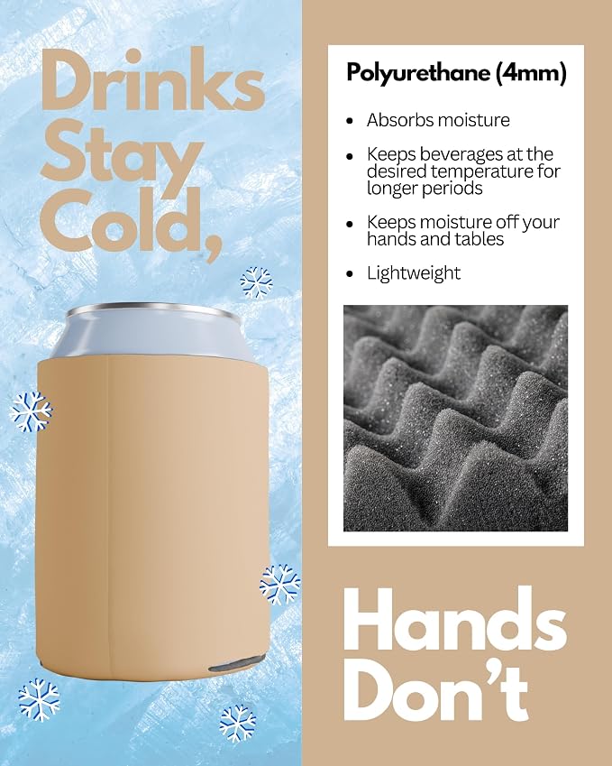 PartyPrints 100 Pack Peach Blank Can Cooler Sleeves, Customizable Bulk Insulated Foam for Beer, Collapsible Plain Drink Holder, Cold Soda Insulator, 12oz Regular, 16oz Tall Cans