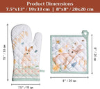 Maison d' Hermine 100% Cotton Oven Mitt & Pot Holder Set (7.5"x13" & 8"x8") | Heat Resistant BBQ Cooking Gloves with Loop Baking Grilling Kitchen Hotel Home Farmhouse Spring Summer - Easter Dew