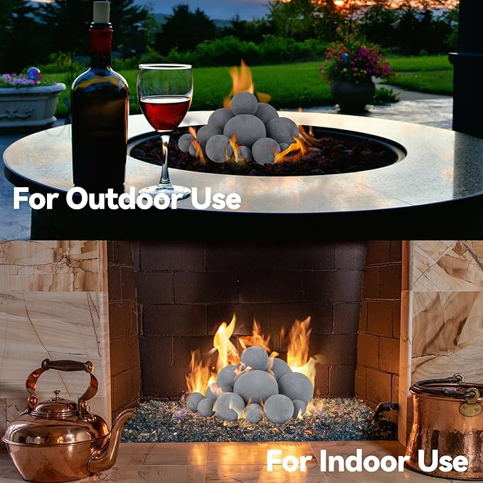 Skyflame 12PCS Fireplace Ceramic Balls, Mixed of 4 Sizes Fire Pit Balls Set for Indoor and Outdoor Fire Tables or Fireplaces Accessory,Gray