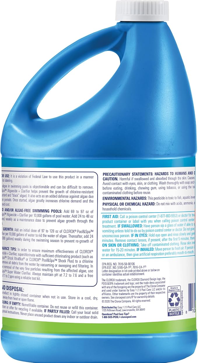 Clorox® Pool&Spa™ Swimming Pool Algaecide and Clarifier, Prevents and Treats Pool Algae, Clears Water, 128 Fl Oz (Pack of 1)
