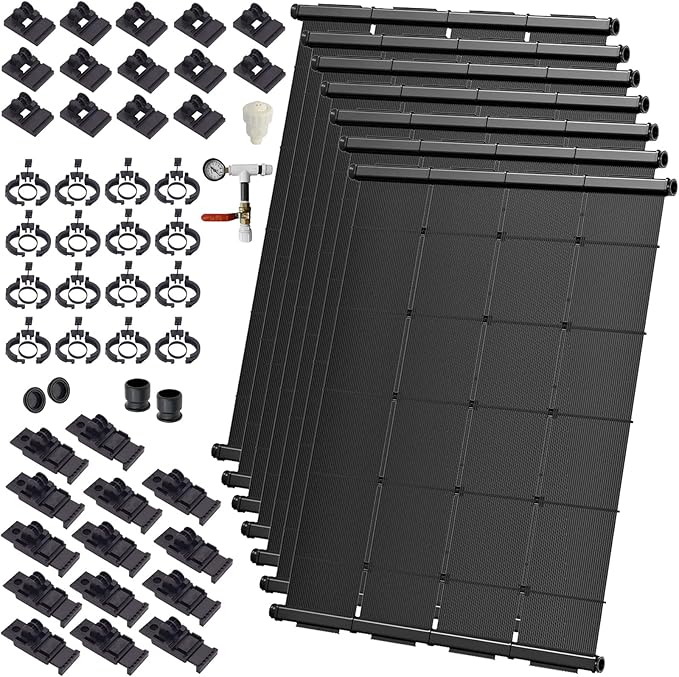 Industrial Grade Solar Pool Heater DIY Kit - Superior High-Wind Strapless Mounting System & Maximum Freeze Resistance (7-4'x12.5' / 350 Square Feet)