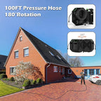 Wall Mounted Pressure Washer with 100FT Retractable Hose, 5-Stage Adjustable Pressure, Foam Cannon & 5 Nozzles for Car, Lane, Patio Cleaning, Black