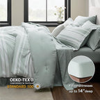 Bedsure Bed in a Bag Twin Size 5 Pieces, Sage Green White Striped Bedding Comforter Sets All Season Bed Set with 1 Pillow Sham, Flat Sheet, Fitted Sheet and 1 Pillowcase