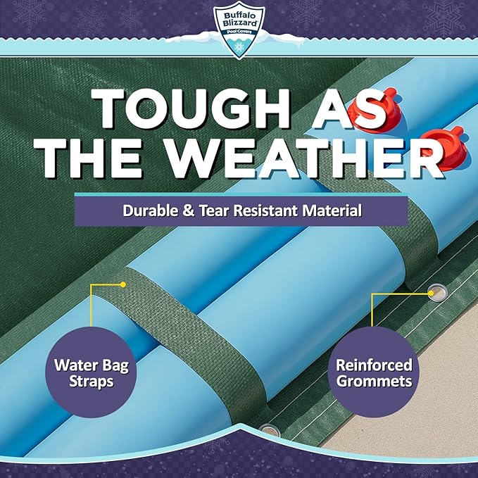 Buffalo Blizzard Supreme Plus 16 ft x 36 ft Rectangular Winter Pool Cover | Green/Black | Heavy Duty for Above Ground Swimming Pools | Easy Install | Cold & UV Resistant | Seasonal Debris Protection