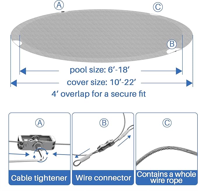 ECOOPTS 8 ft Round Pool Cover for Above Ground Pools, Swimming Pool Cover Protector Winter Safety Cover (Light Grey)