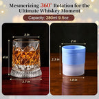 GuGen Spinning Whiskey Glasses, Rotating Old Fashioned Rocks Glasses, 9.5oz Lead-Free Clear Bourbon Scotch Liquor Cocktail Glasses with Ice Ball Molds, Set of 4 for Home Bar Party Whiskey Lovers Gift