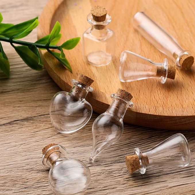 140 Pcs Mini Glass Bottles with Cork Stoppers Tiny Wishing Potion Bottles, 14 Shapes, Small Spell Apothecary Jar Vials Witchcraft Drifting Jar for Wedding Halloween Party Arts DIY Crafts