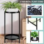 Plant Stand indoor outdoor - 2 Tier black Tall Metal Flower Pot Holder Potted Display Rack - Heavy Duty Corner Plant Shelf for Patio Garden Balcony Living Room Bedroom
