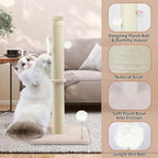 36 Inch Tall Cat Sisal Scratching Post for Indoor Cats, Beige | Natural Sisal, Sturdy Base, Interactive Toys, Full Stretch, Furniture Scratching Redirect, For Kittens and Adult Cats