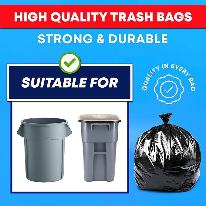 Tasker 55-60 Gallon Trash Bags Heavy Duty | Mega ValuePack 150 Bags | Large Black Garbage Bags | for Office, Commercial, Outdoor, Lawn, and Leaf