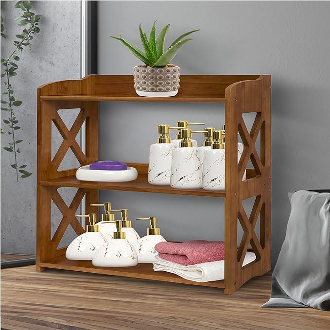 Bookcase by Natural Wood, 3 Tier Bookshelf, Small Book Shelves Freestanding Display Storage Shelves. Open Bookshelf for Bedroom, Living Room and Office (Brown, 3 Tier)