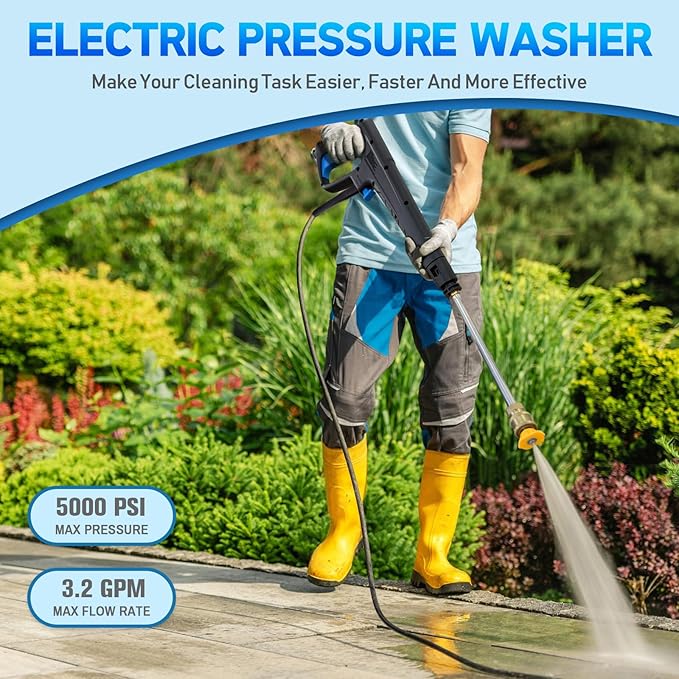 Pressure Washer Power Washers with Touch Screen, 5000PSIIMAX, High Pressure Cleaning Machine with 4 Quick Connect Nozzles and Foam Cannon for Cars Driveways Patios Fences, Blue
