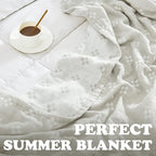 jinchan Boho 100% Cotton Blanket Muslin 50x60 Inches Lightweight 3-Layer Geometric Cross Pattern Reversible Quilt Throw Soft Breathable Comfy All Seasons for Couch Bed Decor, Light Grey
