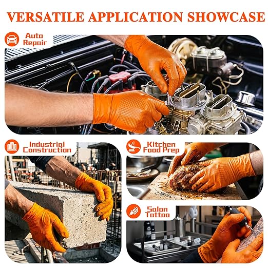 ANBOSON 10 Mil Heavy Duty Industrial Nitrile Gloves, Orange XLarge 500 Count