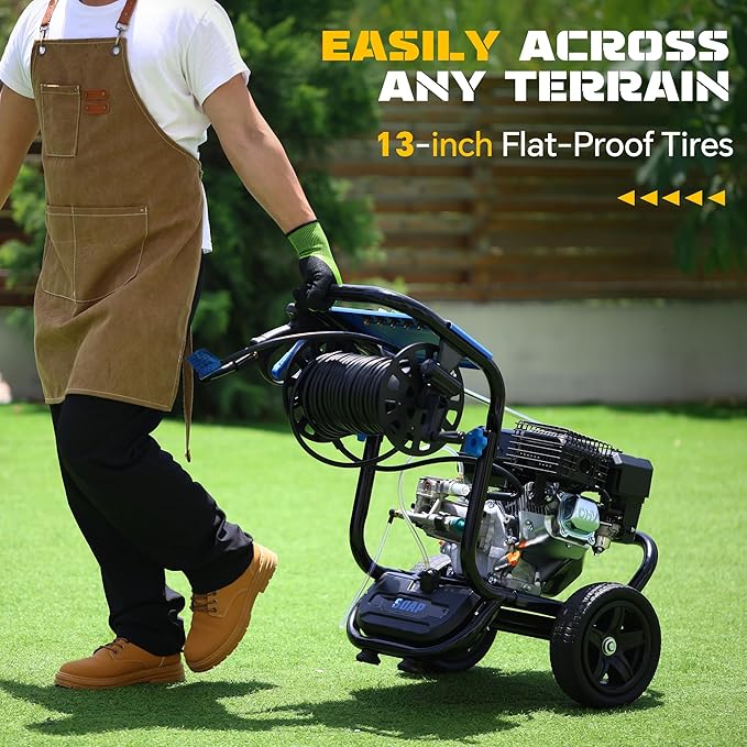 Gas Pressure Washer 3600 PSI 2.3 GPM, 212CC Power Washer with 5 Quick-Connect Nozzles, 30FT Hose & Reel, Aluminum Axial Pump, Heavy-Duty Pressure Cleaner for Driveways, Cars, Fences, Home Use