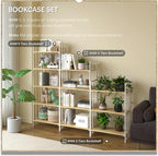 4NM No-Assembly 4 Tiers Folding Bookshelf Storage Shelves Vintage Bookcase Standing Racks Study Organizer Home Office - Natural and White