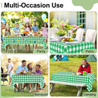 6 Packs Buffalo Disposable Table Cloth, 54 x 108 Inch Waterproof Plastic Tablecloth, Rectangle Green and White Checkered Table Covers for Picnic, Birthday, Party, Back to School