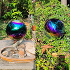 20cm/8 inch Garden Sphere Mirror Gazing Ball,Rainbow Stainless Steel Polished Reflective Smooth Hollow Globe Ball,Durable Colorful and Shiny Decorations Addition to Garden Patio Yard Home