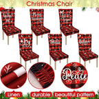Ganeen 6 Pcs Christmas Chair Covers Merry Christmas Chair Back Cover Stretch Christmas Seat Cover Washable Xmas Dining Chair Protector Slipcover for Dining Room Kitchen Holiday Party(Plaid Style)