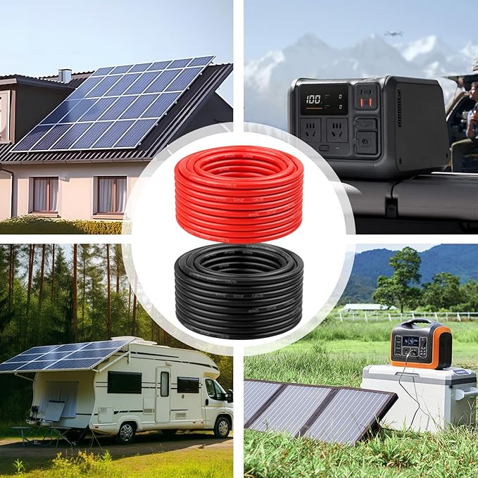 8 AWG Solar Cable 50FT Red + 50FT Black Tinned Copper Wire, 8 Gauge Solar Panel Wire for RV, Automotive, Trailer, Marine, Outdoors