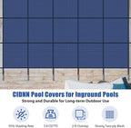 Inground Pool Cover Safety Fits Rectangle Swimming Pool, Mesh Solid Pool Cover for Inground Pools,Winter Pool Safety Cover Includes Safety Net and Installation Tools Blue (Blue, Fits 14x28ft Pools)