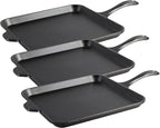 Lodge Seasoned Cast Iron Square Griddle - 11 Inches - Durable Pan - Cast Iron Cookware for Pancakes, Eggs, Bacon & Grilling Favorites (Pack of 3)