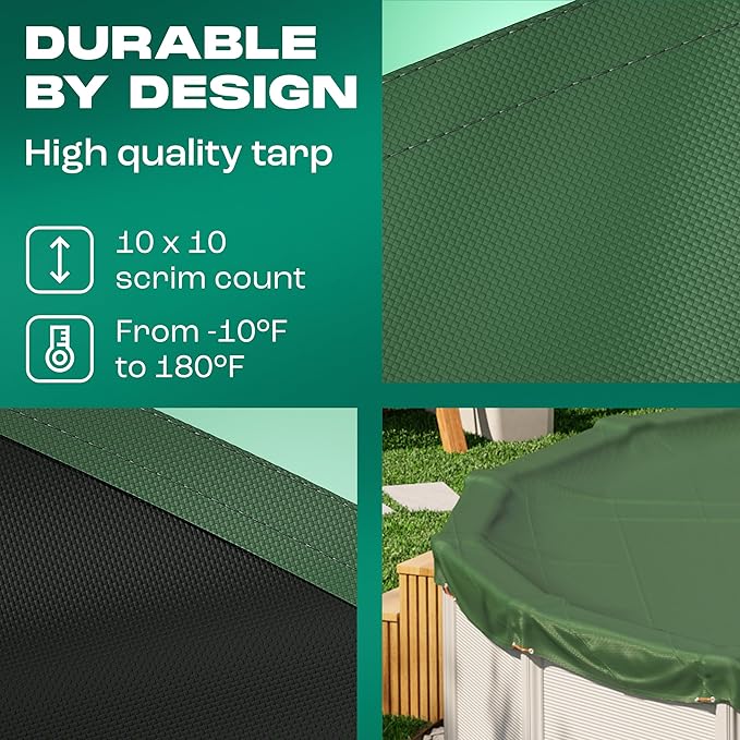 Yankee Emerald Series Pool Covers for Above Ground Pools | Oval 15x30 ft Swimming Pool Cover w/Steel-Core Cable, Winch for Winterization | 9 mil Medium-Thickness for Off-Season, On-Season Protection