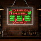 BBQ Neon Sign Custom Bar and Grill Sign Patio LED Lights Personalized Backyard Bar Signs for Men Outdoor Lighted Patio Acrylic Table Grilling Kitchen Home Garden Wall Decor