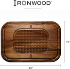 Ironwood Gansevoort Large Carving Board 16" x 24" Acacia Wood Cutting Board | XL Meat Carving Board With Grip Pad & Juice Channel | Reversible Cutting Board For Meal Prep | Easy Carving & Minimize Mess
